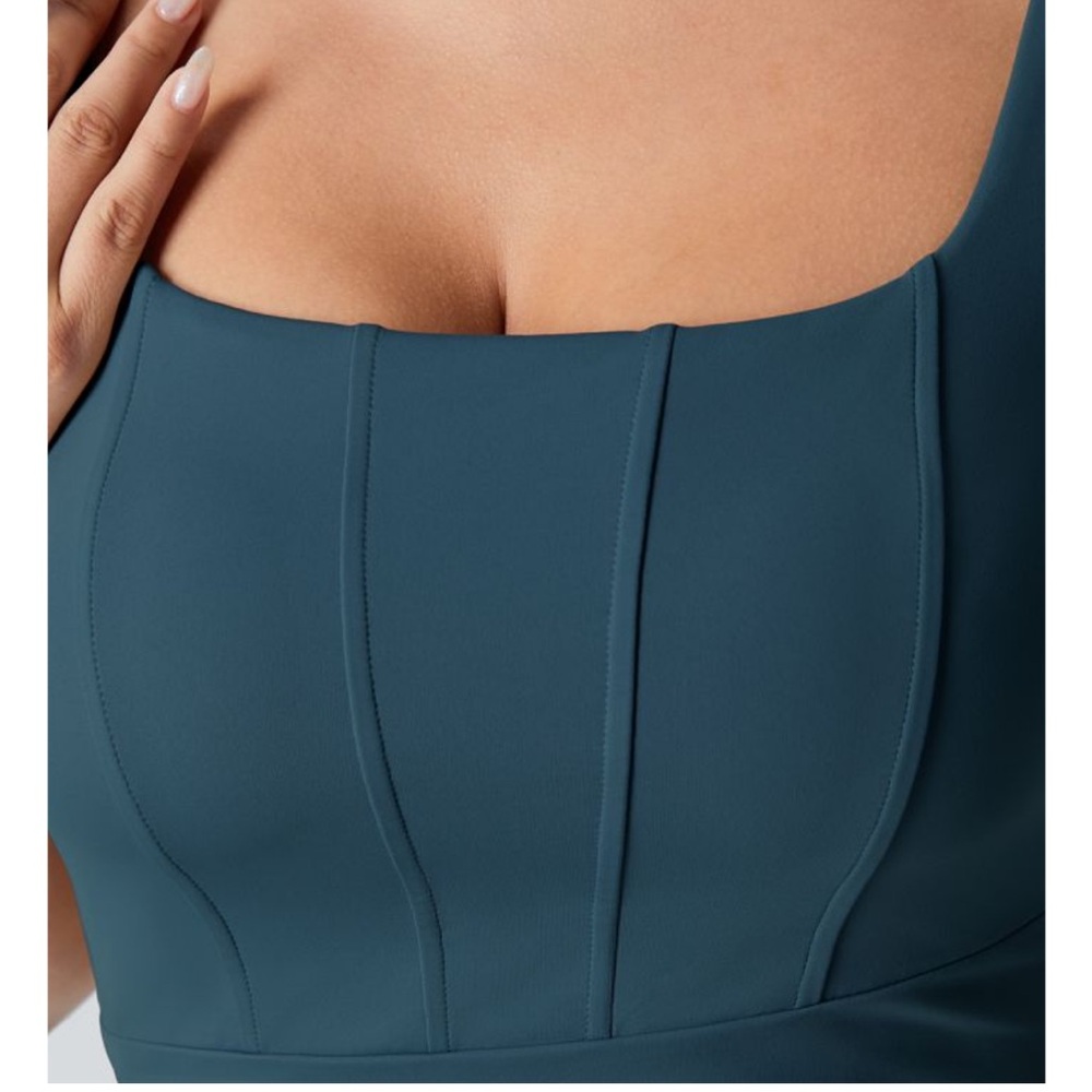 Sleek Teal Halara Bodycon Midi Dress with Side Slit, new - Picture 4 of 11